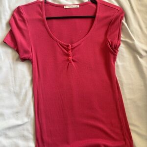 Active USA Ribbed Short-Sleeve Henley Top - Raspberry Pink